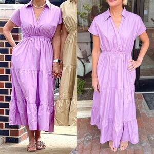 Caryn Lawn Gayle Midi Dress Lavender Purple Preppy Boho Spring Womens S